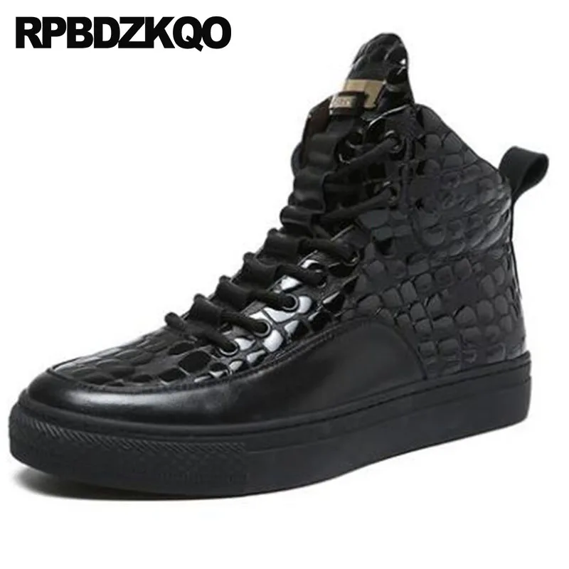 

High Top Fur Lace Up Full Grain Ankle Crocodile Luxury Winter Sneakers Shoes Booties Mens Black Patent Leather Boots Trainer