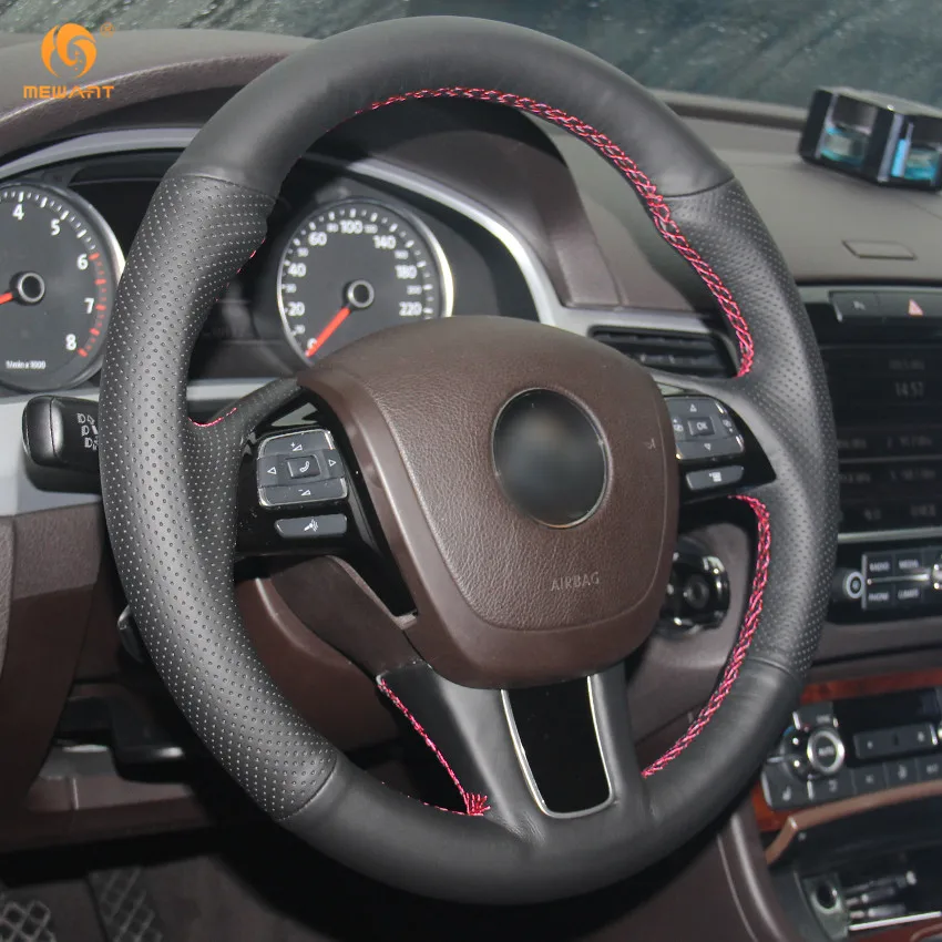 Чехол на руль автомобиля MEWANT из черной натуральной кожи для Volkswagen VW Touareg 2011-2017