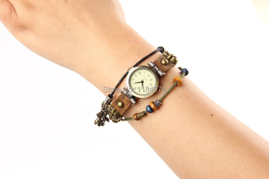 New Fashion Cow Leather watches with wooden bead Retro little Owl dress Analog watch for women c016|watch quality|watch f1watch |