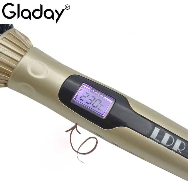 Gladay lcd Электрический Выпрямитель для волос щетка 35 мм баррель завивки