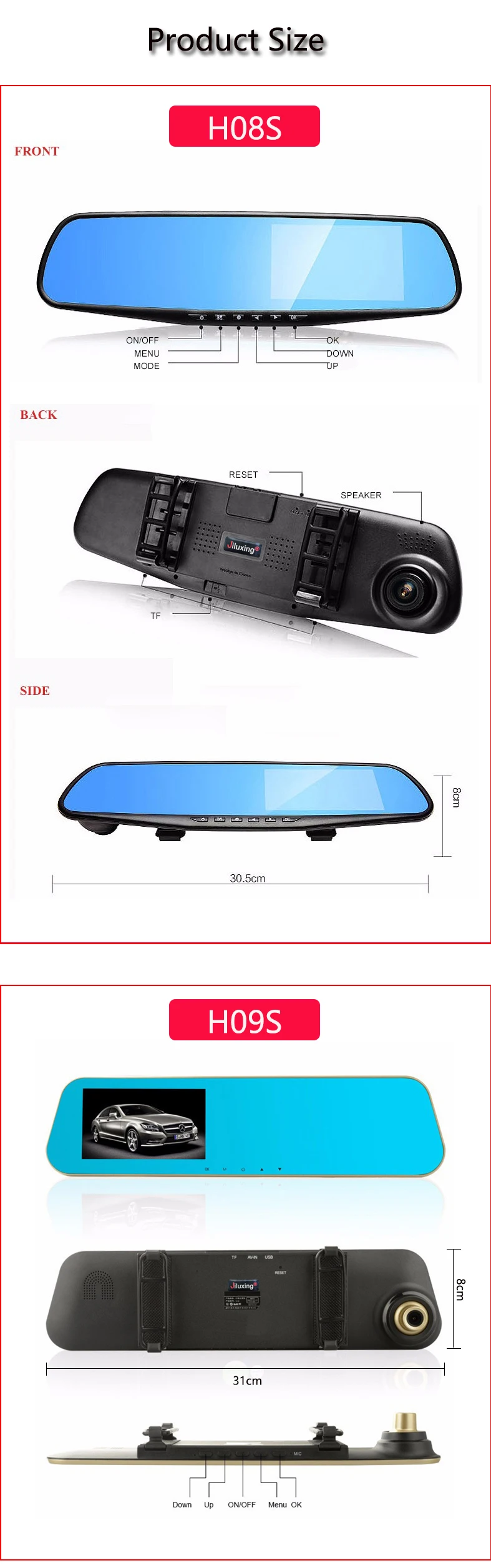 Jiluxing Dash Cam 4,3 ''1080 P Автомобильный видеорегистратор зеркало с двумя объективами видео регистратор монитор парковки Автомобильная камера зеркало заднего вида Авто Регистратор