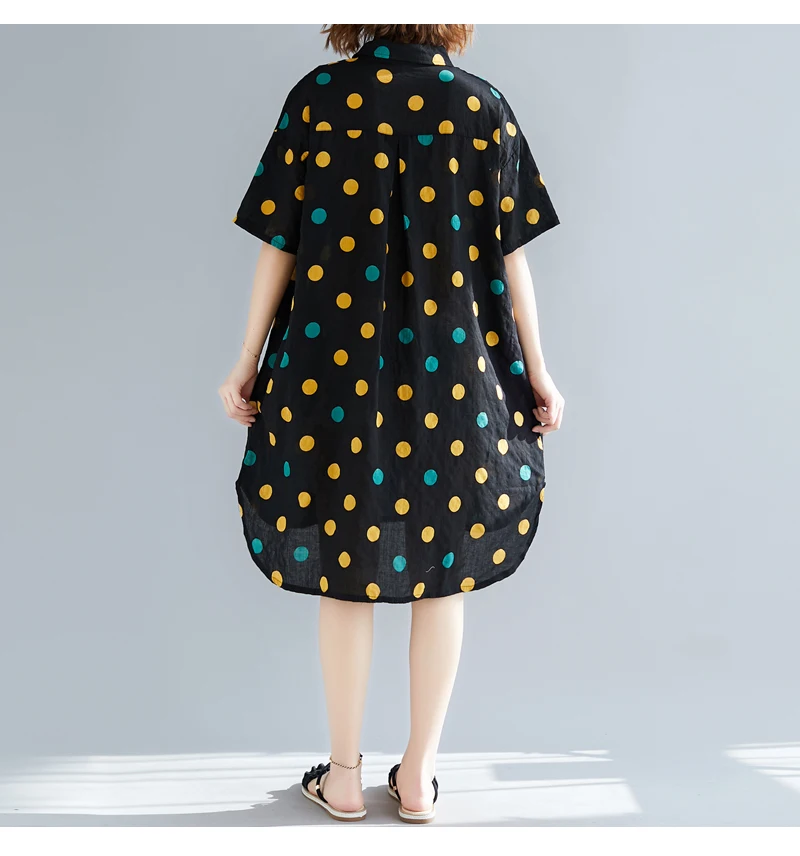 Женская Повседневная Блузка в горошек ассиметричная длинная туника из хлопка и