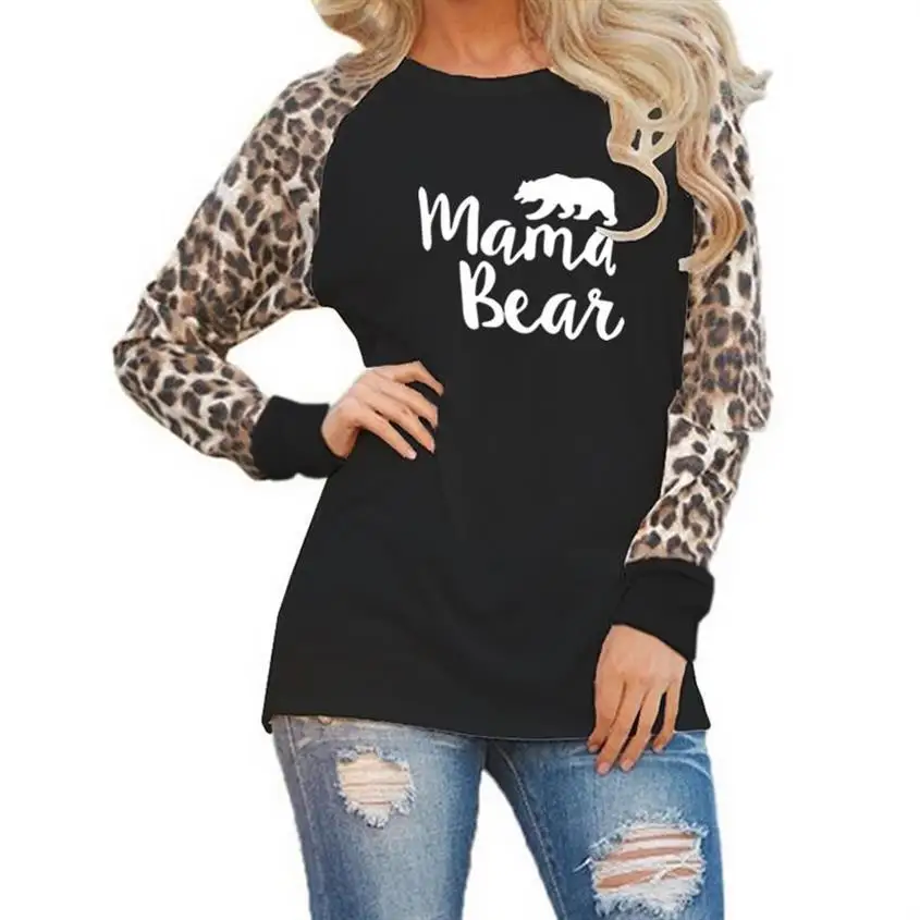 Новое поступление Mama Bear, футболка с животным принтом, женский леопардовый принт, футболка с длинными рукавами, большие размеры, футболка, женская футболка