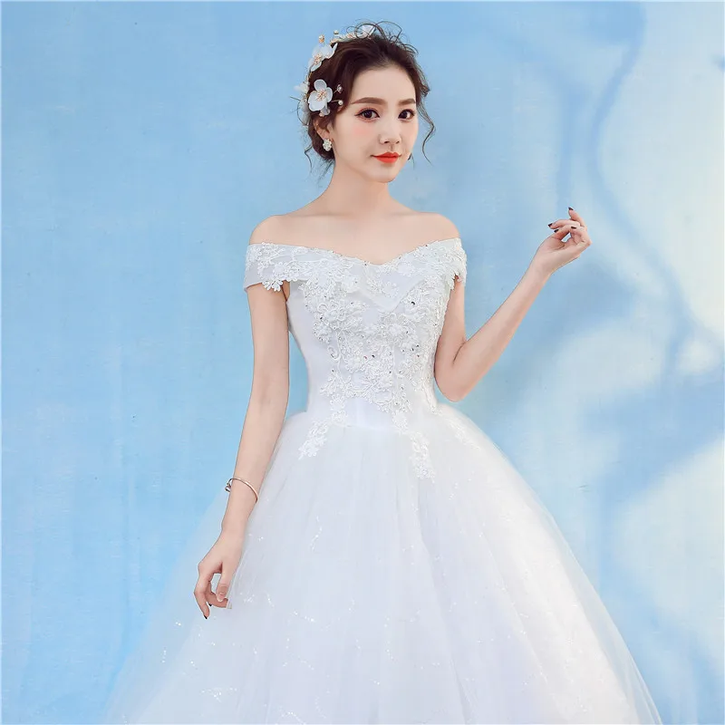 Sweetherat short Sleeve Wedding Dresses 2020 New Korean Vintage Lace Applique Floral Print Sequined Gown Bridal Vestido De Noiva | Свадьбы и
