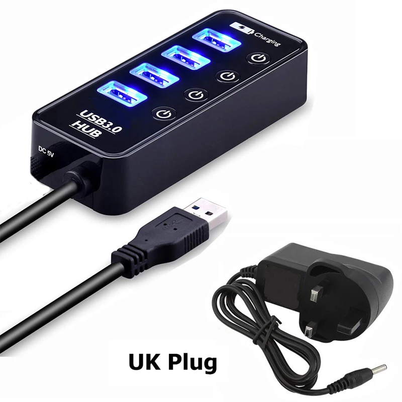 Высококачественный концентратор USB 3,0 с высокой скоростью и поддержкой зарядки, мультипэ, usb-концентратор для ПК, ноутбука, 7 портов, адаптер-удлинитель, концентратор USB 3,0 - Цвет: 4 Ports UK Adapter