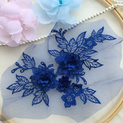 Blue 15 цветов 3D Кружева Аппликация ручной DIY патч кружева цветочные аксессуары для одежды Золотой синий винный красный серый черный темно-синий 1 шт - Цвет: Blue