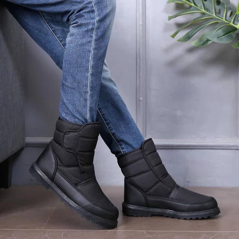 

New 2021 men snow boots with anti-slip buckle boots waterproof non-slip winter shoes men warm fur ankle boots big size 40 - 46