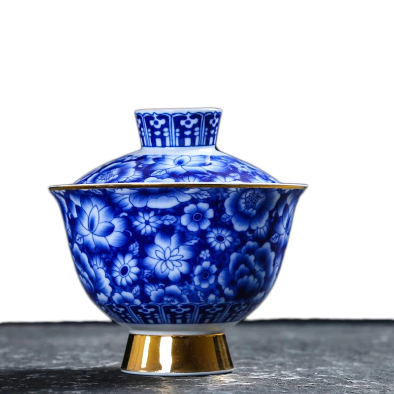 Цзиндэчжэнь керамический синий и белый фарфор винтажный Gaiwan с комплект крышек