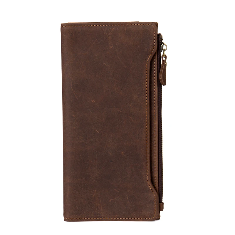 Длинный мужской кошелек из натуральной кожи брендовый бумажник Крейзи Хорс