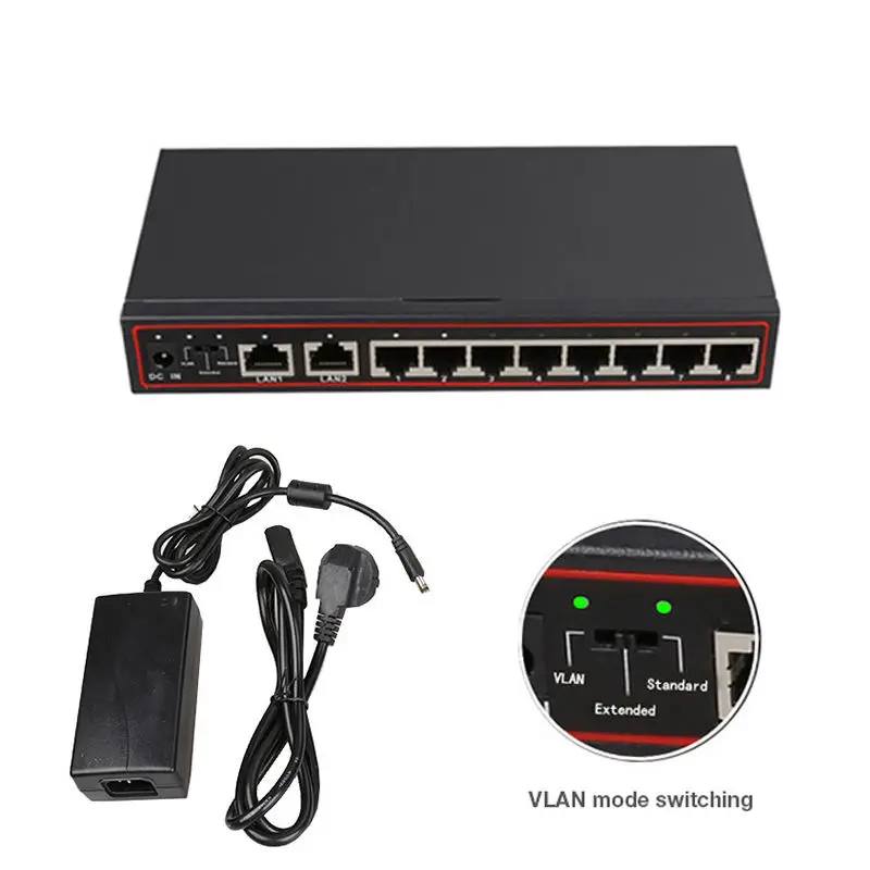 Diewu 10 портов Spoe Ethernet сетевой коммутатор 10/100Mpbs Hub 8 Poe выключатель инъектор для