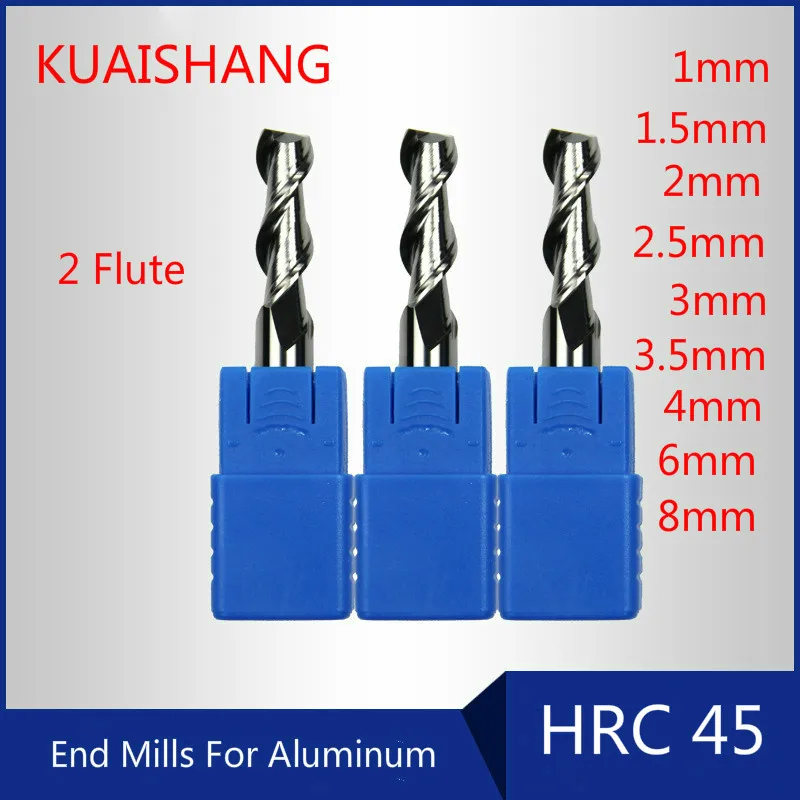 KUAISHANG 2-флейта 1~ 8 мм твердосплавные концевые фрезы для Алюминий CNC фреза HRC45 Вольфрам Сталь Концевые Фрезы с ЧПУ фрезы для контурной обработки