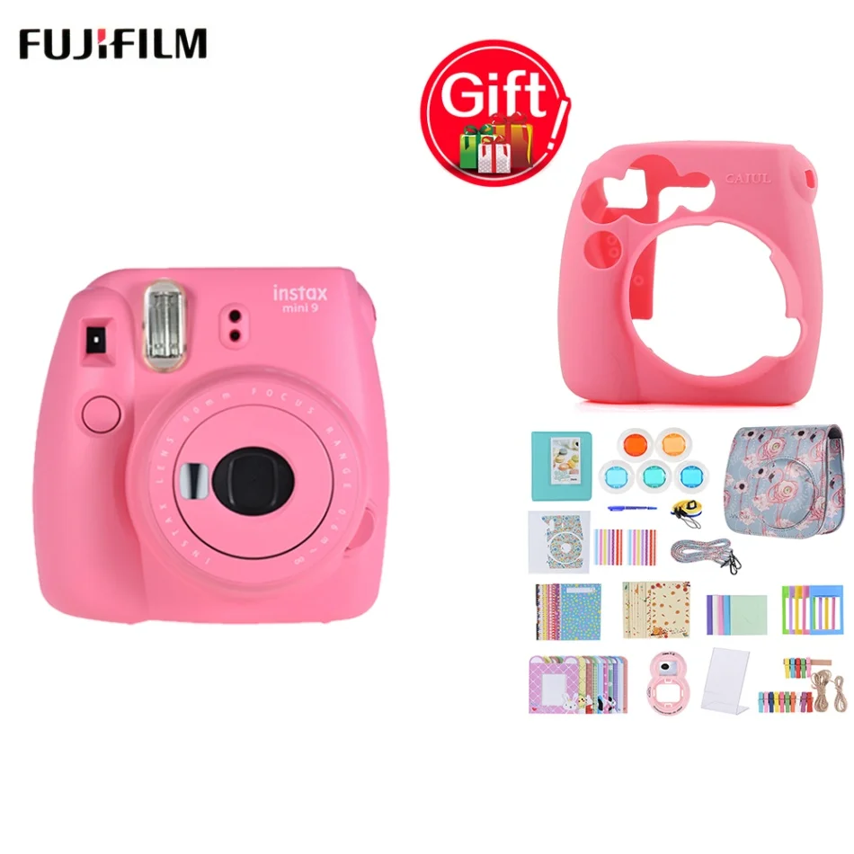 Pink Fujifilm Instax Mini 9 Instax камера+ 14 в 1 комплект аксессуаров для Fujifilm Instax Mini 9/8/8+/8s+ силиконовый мини 9 чехол для камеры - Цвет: Pink