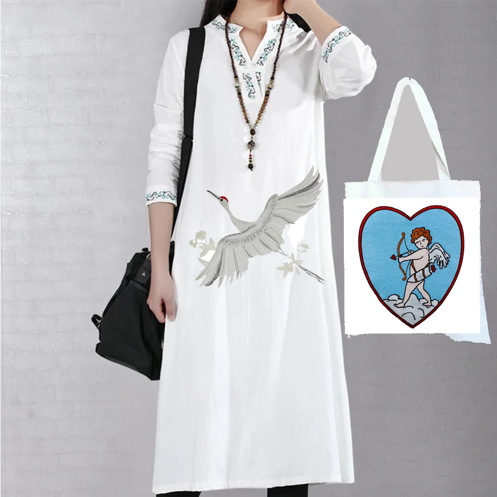 1 шт. изысканной вышивкой японского журавля птицы аппликация милый ангел мальчик