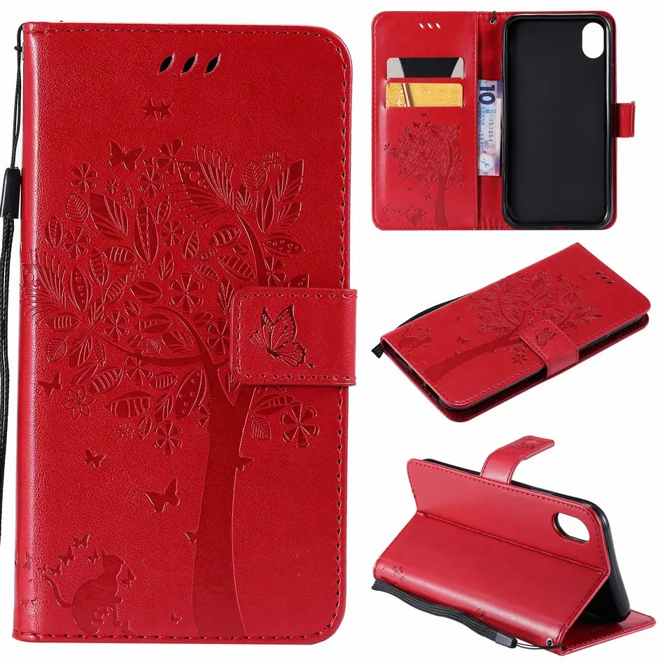 Чехол-книжка с бабочкой, кошкой, деревом для iPhone 8, 7, 6, 6S Plus, X, XR, XS, 11 Pro Max, бумажник из искусственной кожи, сумки для телефона, чистый цвет, DP06Z