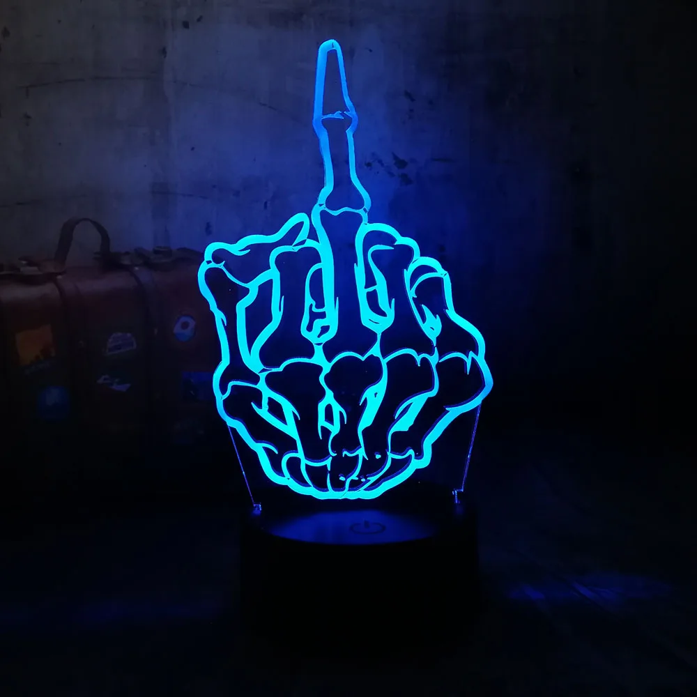 Новые классные 3D светодио дный ночник средний палец RGB 7 цветов изменить USB Блеск Настольная лампа для детей дети мальчик подарок рождество дома Decro