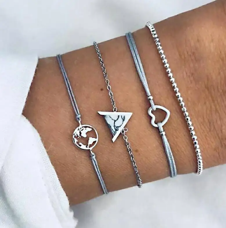 2318-silver Tocona, 20 стилей, Boho, птица, черепаха, карта, сердце, лист, браслеты с элементами в виде стрел, ракушка, бусина, пальма, драгоценный камень, браслет, набор, изысканные женские ювелирные изделия - Окраска металла: 2318-silver