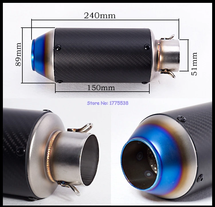 

Inlet 2 inch Carbon Fiber Motorcycle Exhaust Pipe Muffler Escape Motorbike Exhaust Mufflers with DB Killer
