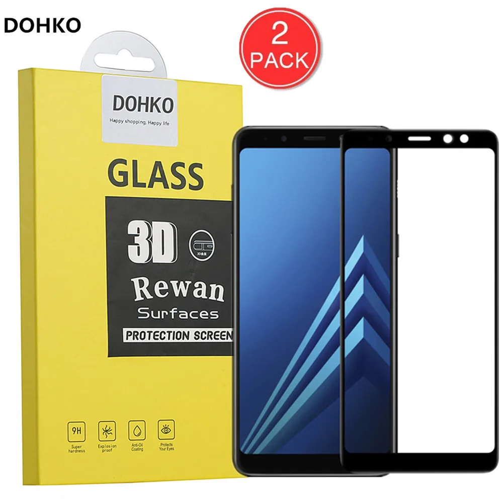2 упаковки для samsung Galaxy A8 Plus с полным покрытием, закаленное стекло 9H 2.5D Премиум-класса, Защитная пленка для экрана для samsung A8