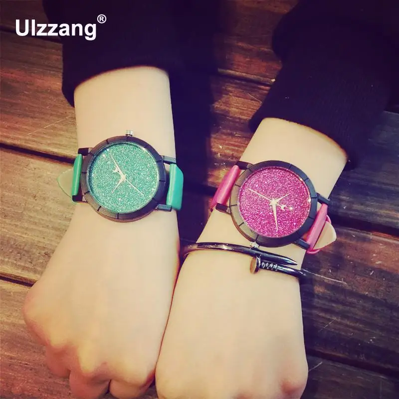 Женские кварцевые часы Movt модные из кожи и кварца с блестящими звездочками 2018 |