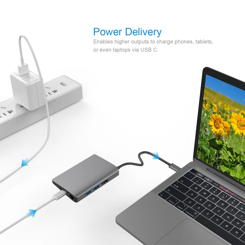 OLOEY 9 в 1 USB3.1 концентратор Многофункциональный C с Type 4 K видео HDMI гигабитный Ethernet