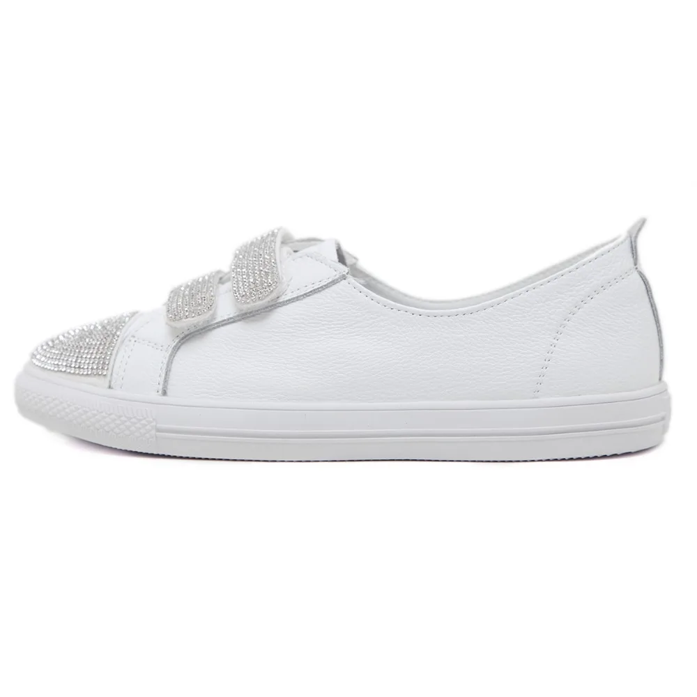 HAIYUELI Women Genuine Leather Casual Flat Skate Sneaker Shoes Woman Round Toe Fashion Crystal Female Footwear Slip on shoes | Обувь