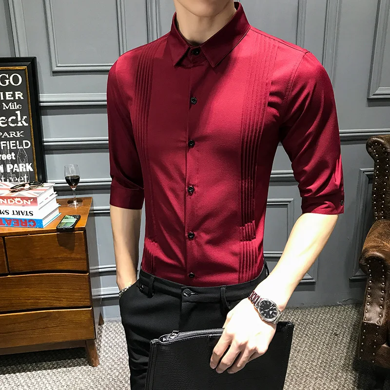 Мужская Однотонная рубашка на пуговицах Camicia Uomo черная красная белая приталенная