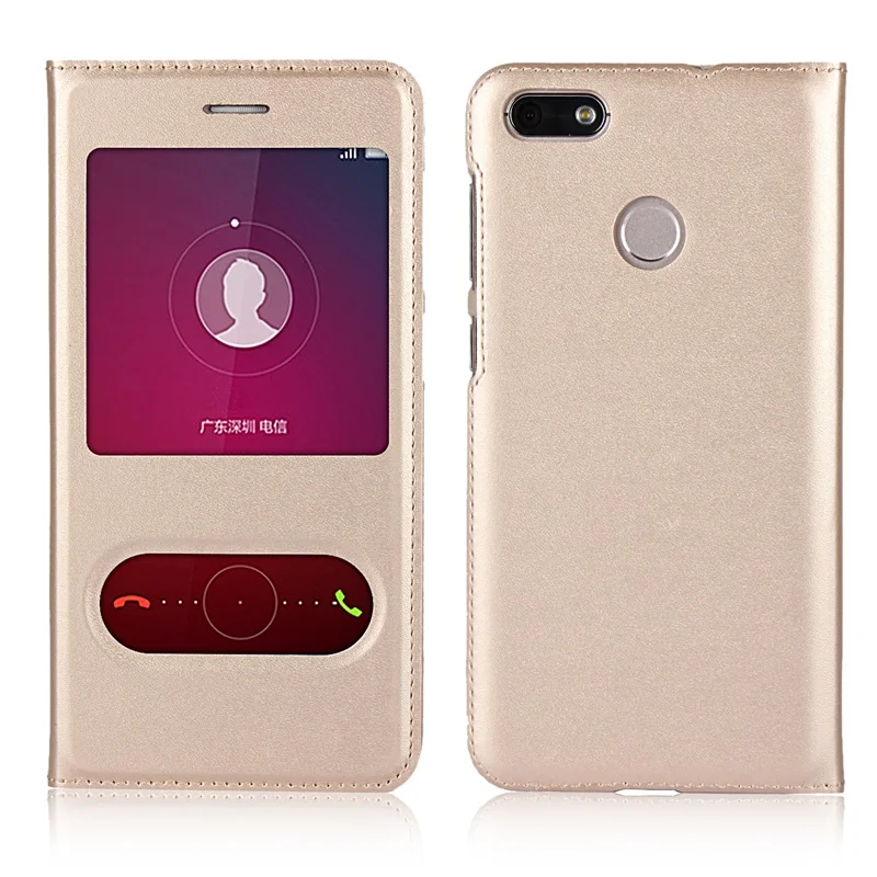 Чехол для Huawei P9 lite mini чехол 5 0 дюйма флип Y6 Pro 2017 с окошком из поликарбоната кожаный