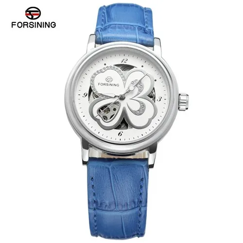 Relojes Mujer часы Forsining для женщин известный бренд красные кожаные автоматические часы женские механические часы Relogio Feminino часы - Цвет: Blue