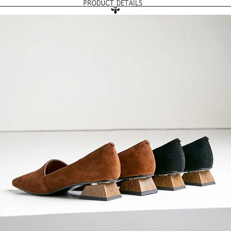 ZVQ women pointed toe fashion heels square thick low heel ladies kid suede upper woman spring shoes office ladies working heels