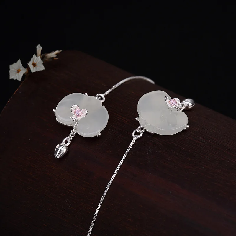 S9925 silver inlaid natural hetian earrings wholesale high-grade joker tremella line | Украшения и аксессуары