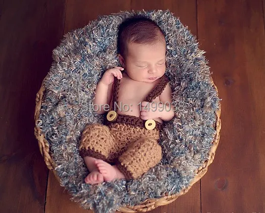 Вязаные Детские штаны комбинезон для новорожденных подтяжки фотобрюки с