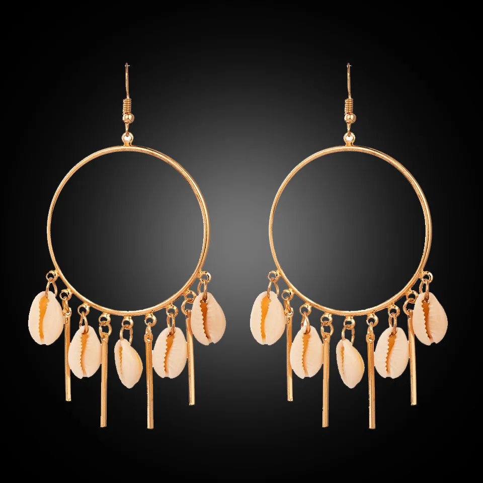 E020058ABC-BEIGE Старинные длинные кисточки серьги этнические натуральные деревянные раковины женские серьги женские бохо слоистые серьги горный хрусталь падение ювелирные изделия - Окраска металла: E020058ABC-BEIGE