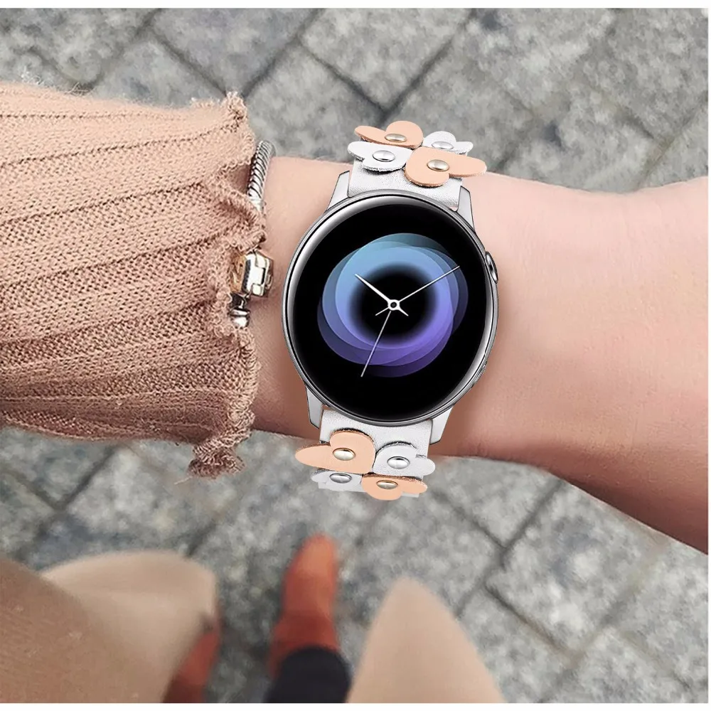 Ремешок из натуральной кожи для наручных часов Цветочный браслет Samsung Galaxy Watch Active