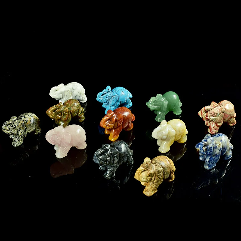 

12 pieces assorted 1.5 inch carved gemstone elephant Figurines craft Chakra Stones Healing Reiki Feng Shui