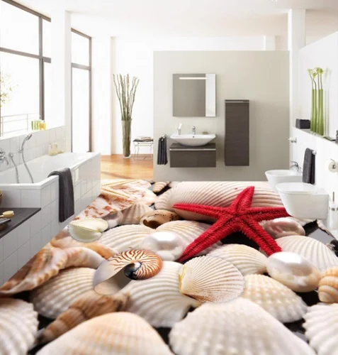 

[Self-Adhesive] 3D Red Starfish Shells 4 Non-slip Waterproof Photo Self-Adhesive Floor Mural Sticker WallPaper Murals Print