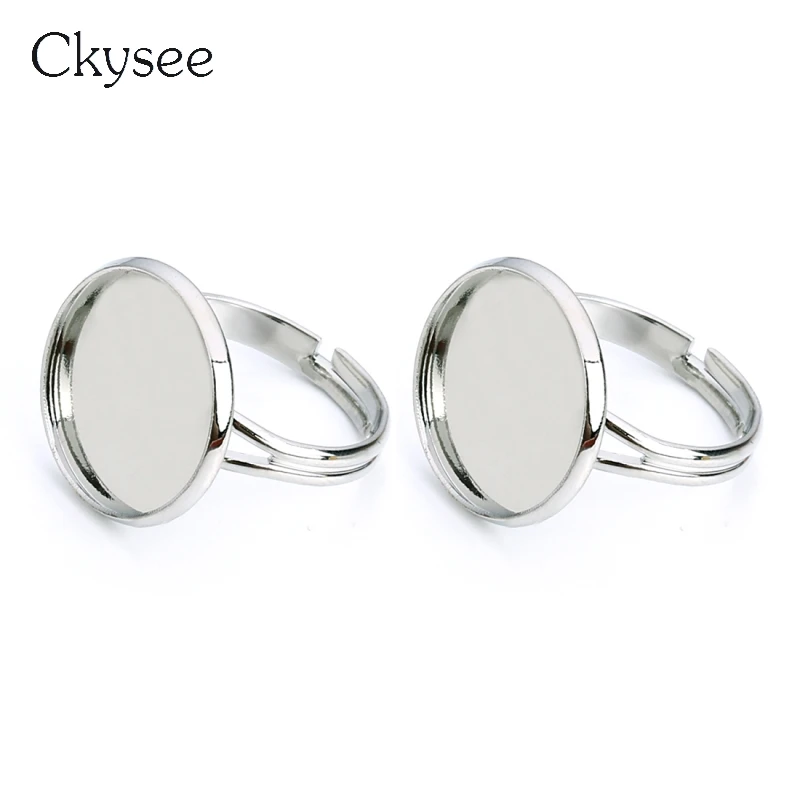 10pcs Rhodium Adjustable Blank Copper Ring Base Dia 10/12/14/16/18/20mm Glass Cabochon Settings Cameo Tray Diy Jewelry Making | Украшения и