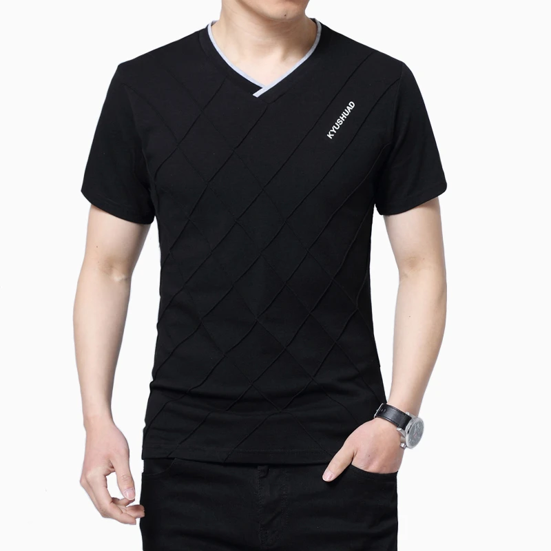 Мужская футболка с коротким рукавом и V образным вырезом размеры до 3XL|t shirt men|short