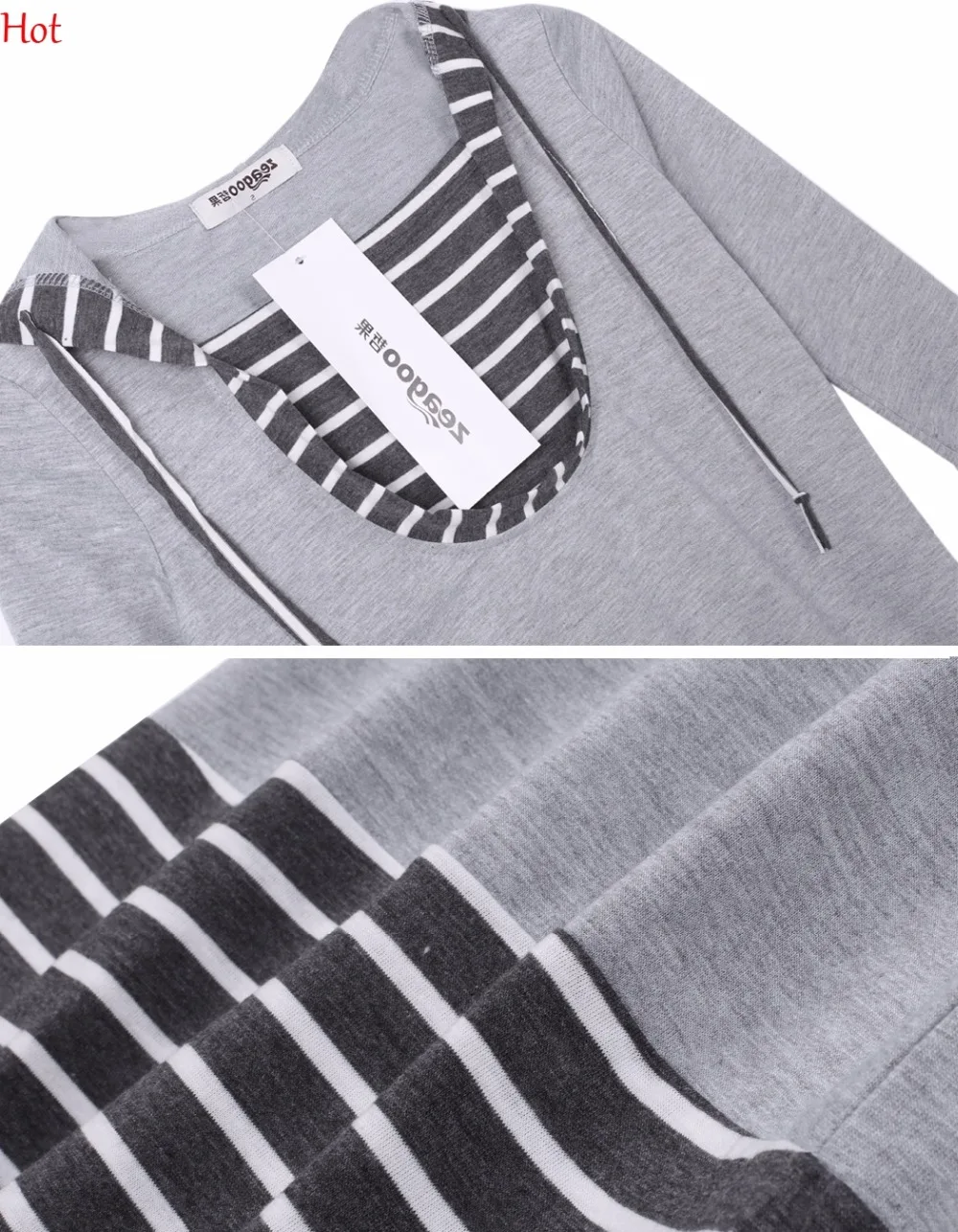Hot Spring Womens Hoodies Striped Patchwork Long Sleeve Sweatshirts Slim Fitted Casual Clothing Hooded YC000881 | Женская одежда