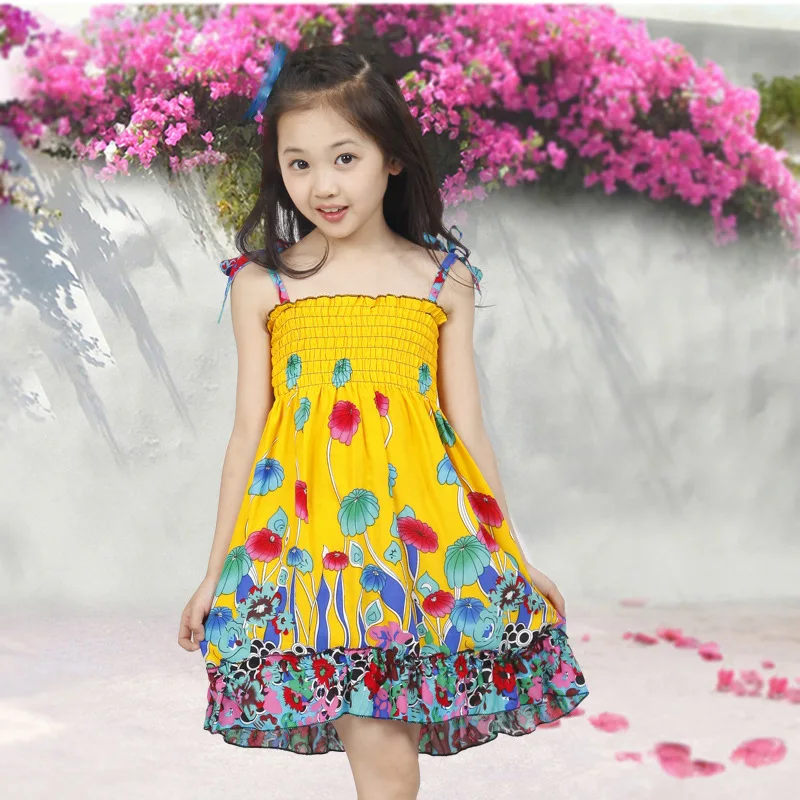 Летние платья для девочек 2019 детское пляжное платье с принтом в виде маленьких