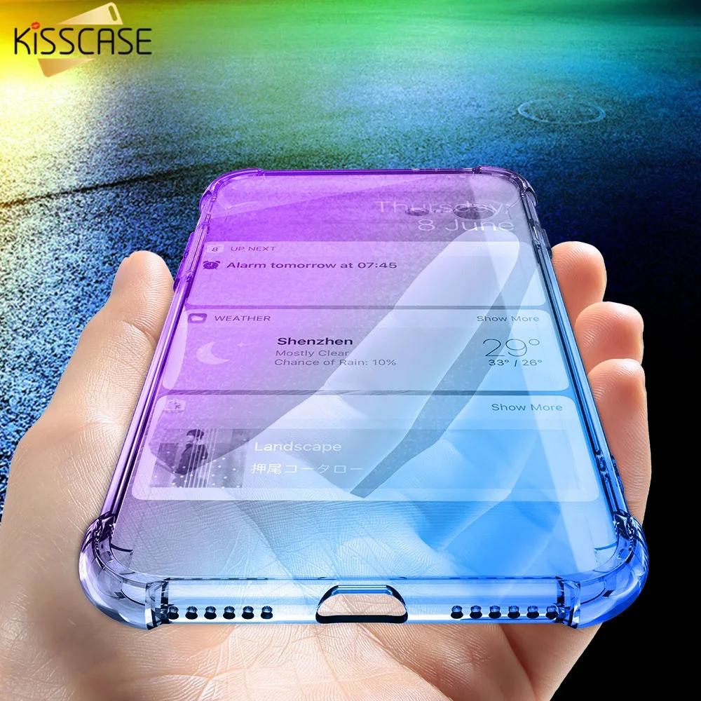 KISSCASE Shockproof Phone Case For iPhone X 10 7 8 Plus 6s Gradient Ultra-thin Soft TPU 6 6S Back Cover |