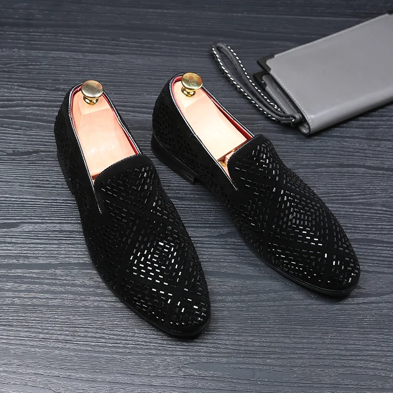 mens studded shoes black footwear rhinestone wedding luxury party shoes male cool designer loafers shoes for men