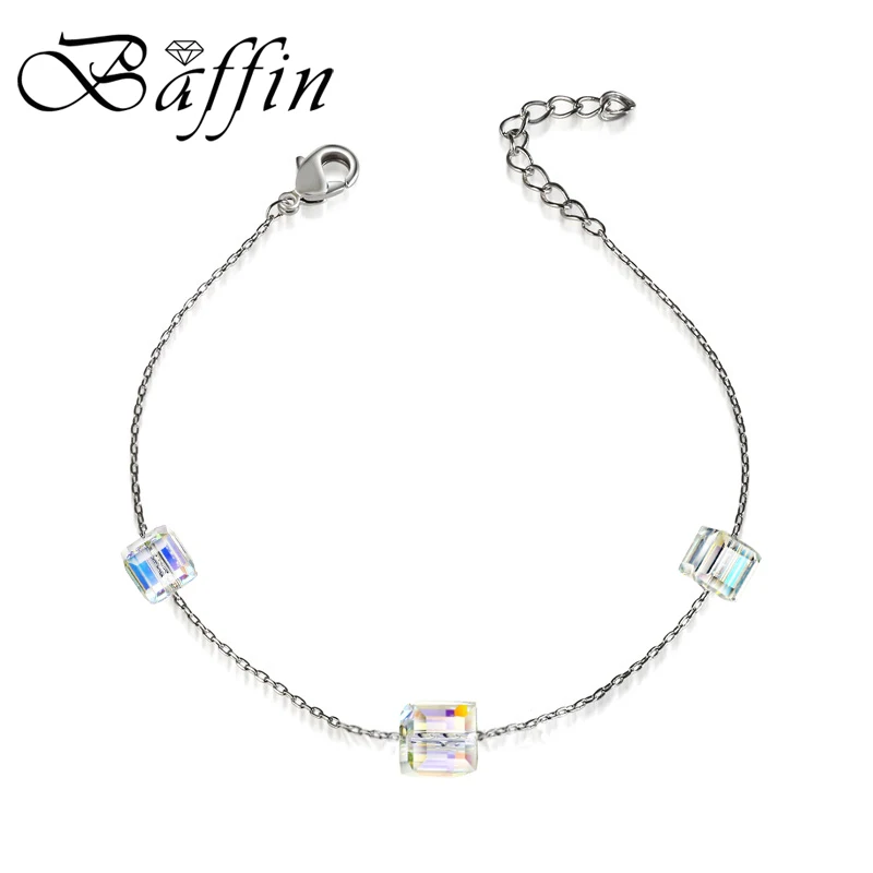 BAFFIN Simple Cube Crystals Beads Chain Bracelets From SWAROVSKI Handmade Knots Lucky Bracelet Silver Color Jewelry | Украшения и