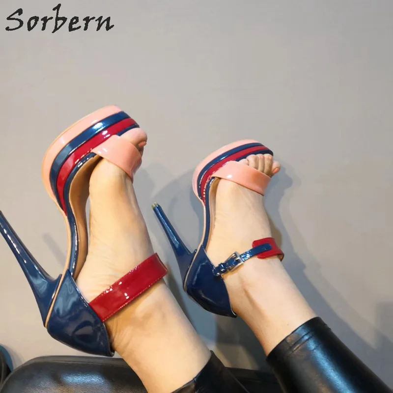 Женские босоножки на платформе Sorbern темно синие Босоножки каблуке с ремешком
