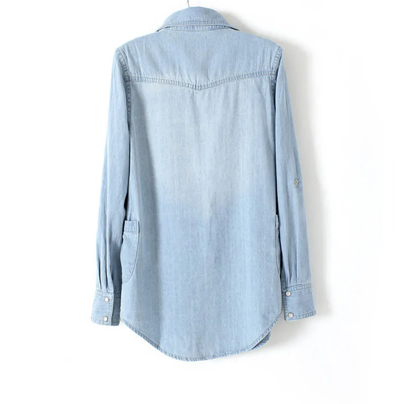 Свободная джинсовая рубашка женская одежда большого размера голубая новая в