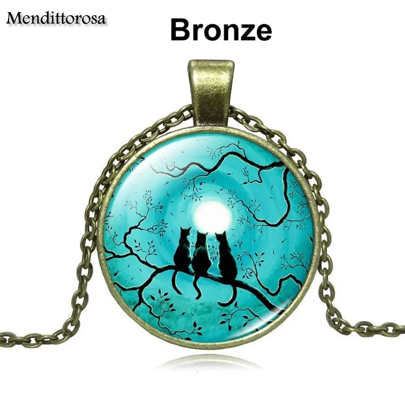 Длинное ожерелье-чокер с серебряным покрытием изображением голубой луны черного