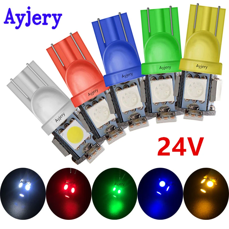 

AYJERY 100X Truck 24V T10 5050 5 SMD SMD 194 168 W5W 5 LED Light Bulb Clearance Light Wedge Lamp License Plate Lamp Car Styling