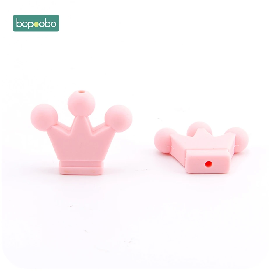Bopoobo 20 шт., силиконовые бусины-короны, крошечные стержни, BPA бесплатно, подарки для новорожденных, прорезыватели для зубов, бусины для мам, кормящих, сделай сам, ювелирные изделия, мультфильм, детский Прорезыватель - Цвет: Pink Crown