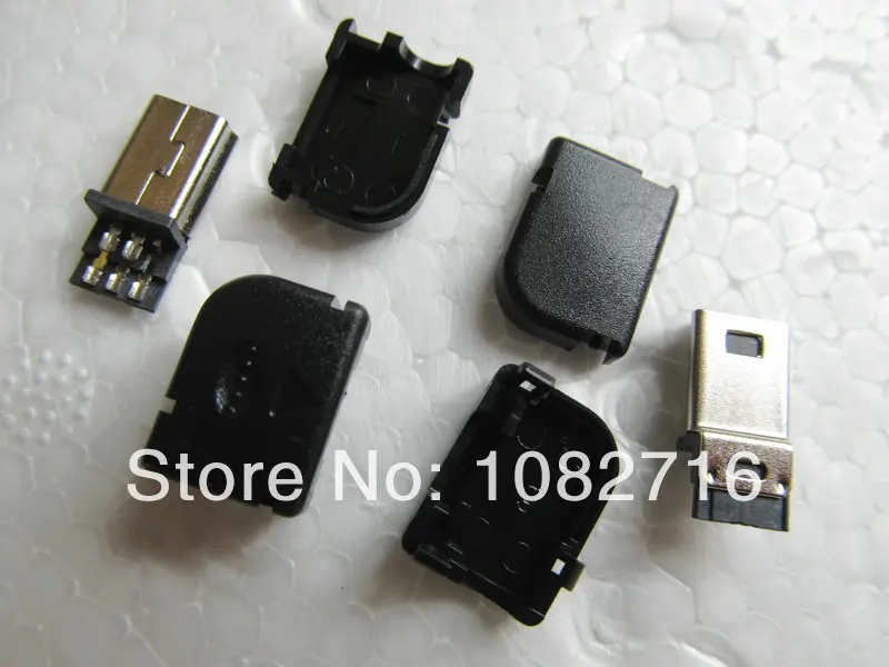 

200 sets DIY 90 Right Angle Mini usb b male 5 pins Welding Plug Connector Socket with Plastic Cover, Free shipping