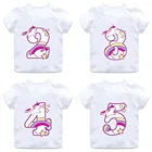 Футболка с принтом единорога для мальчиков и девочек на день рождения, номер 1-9, Забавная детская футболка с мультяшным принтом, детская одежда для подарка на день рождения, ooo5238