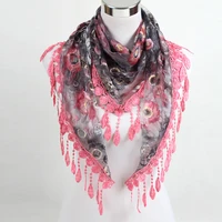 women fashion triangle scarf lace floral summer beach tassel scarves chiffon silk wrap pashmina stole foulard hijab sjj02
